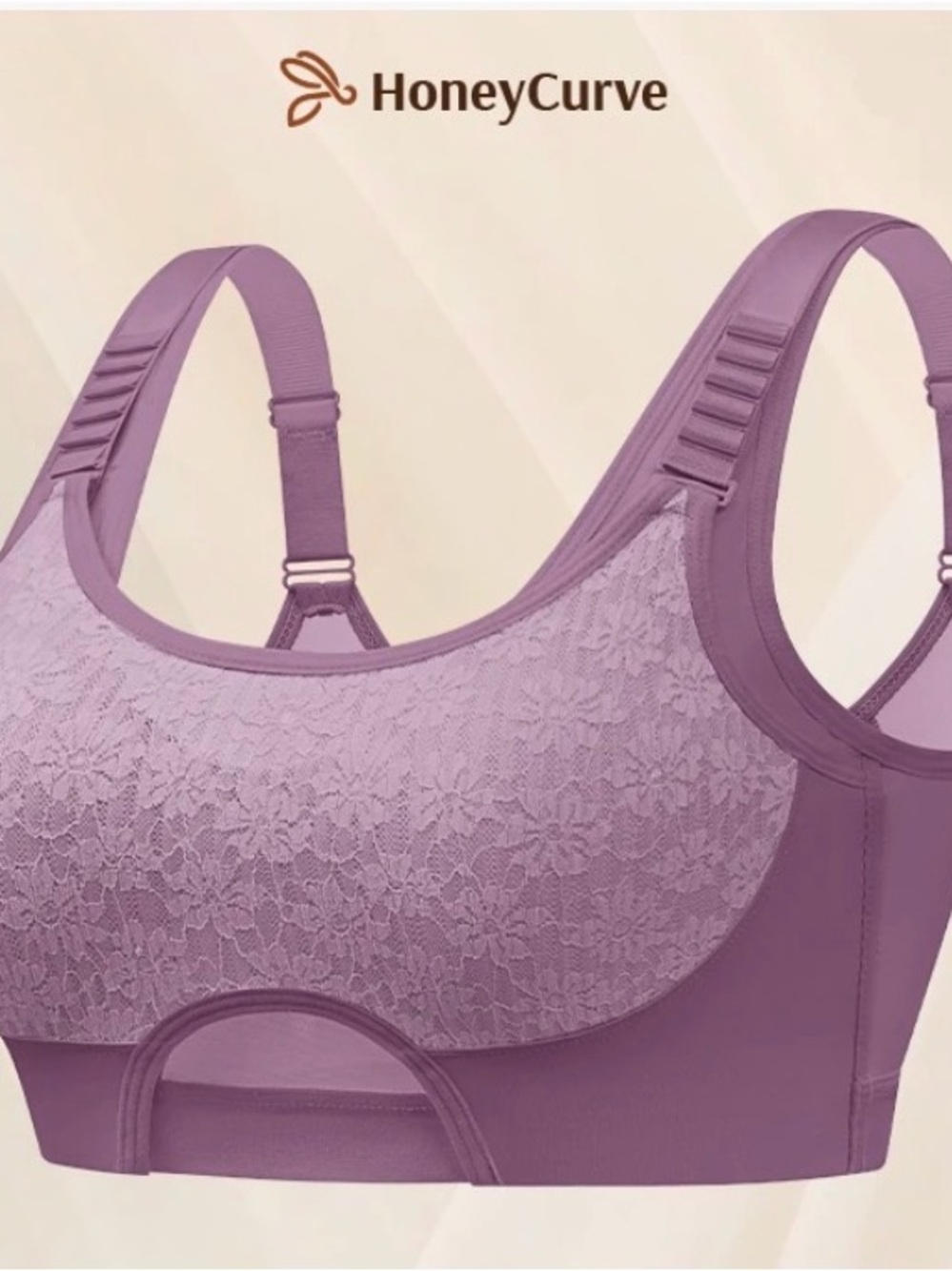 HoneyCurve Purple Floral Comfort Bra 2X